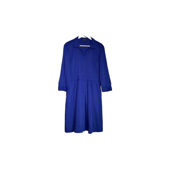Eileen Fisher Linen 3/4 Sleeve Button Down Pockets Collar Shirt Dress Large - Picture 1 of 10